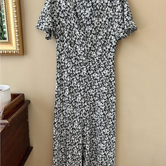 Levi's Brooks Caviar 90s Midi Dress Black White Daisy Floral Button Front V-Neck - Picture 4 of 12